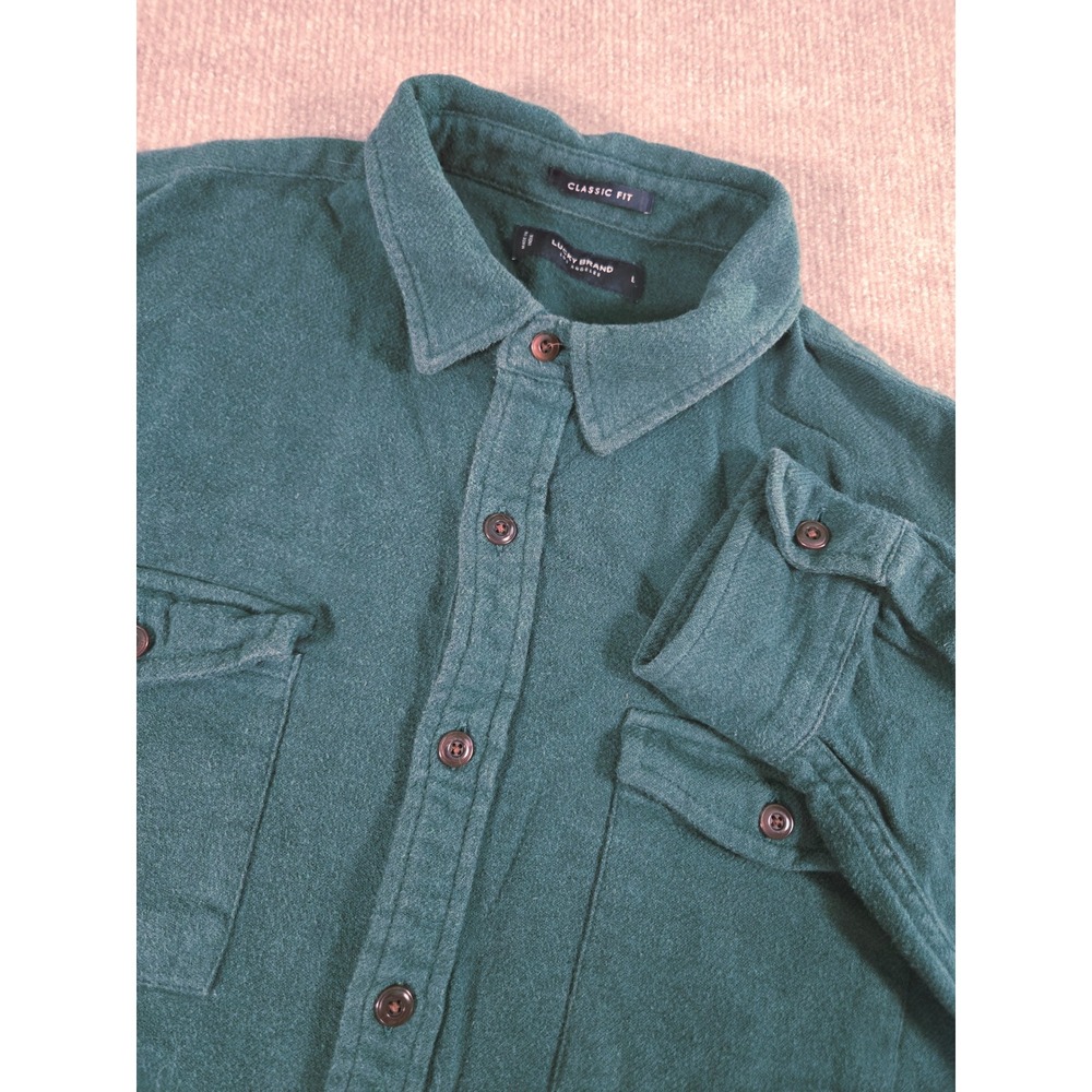 Lucky Brand Large Mens Shirt Jacket  Button Down Soft Flannel‎ Green Classic Fit